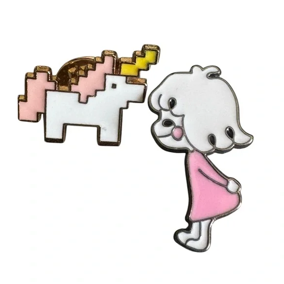 Pixel Unicorn and Girl Enamel Pin Set - Picture 2 of 4